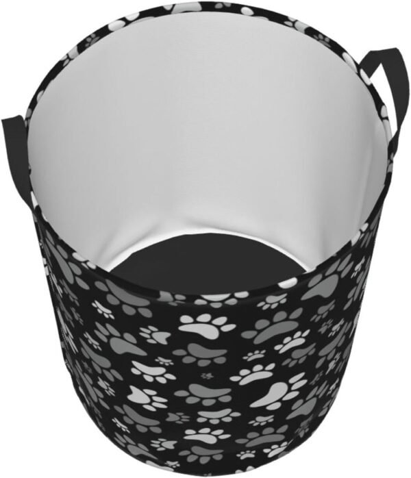 Black And White Dog Paws Round Laundry Hamper Cute Animal Footprints Storage Basket Toys Clothes Organizer Bin For Home Bathroom Bedroom Dorm Nursery, 38l - Image 2