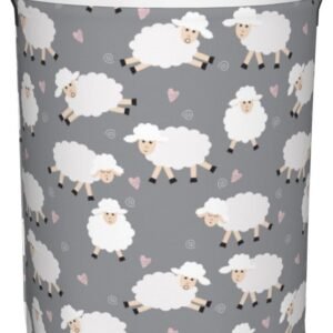Cute Sheep (Gray) Round Laundry Hamper Storage Basket Toys Clothes Organizer Bin For Home Bathroom Bedroom Dorm Nursery, 62l