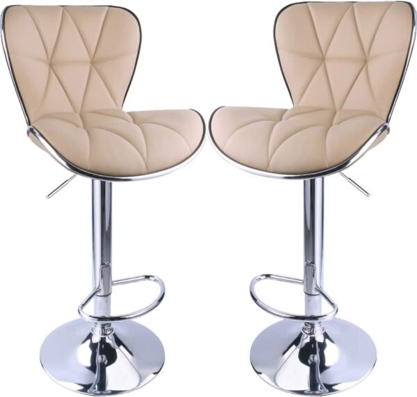Leader Shell Back Bar Stools Set of 2, Adjustable Bar Stool with Back, Swivel Barstools (Khaki)