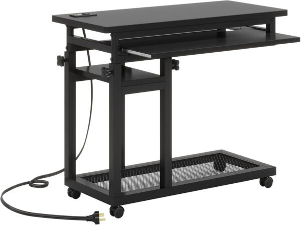 Tribesigns Small Portable Desk with Power Outlet, Height Adjustable Sofa Couch Bedside Laptop Table with Wheels, Mobile Standing Desk Rolling Computer Cart C Side Table with USB Ports - Image 8