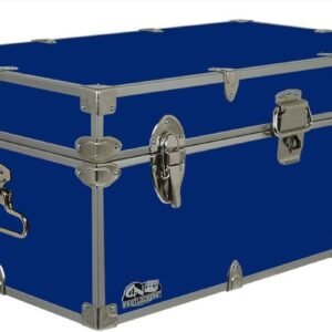 C&N Footlockers – Full-Size Happy Camper Trunk – #1 Summer Camp Trunk – Made in the USA – Steel Footlocker with Lid Stay – 32 x 18 x 13.5 Inches (Royal Blue)