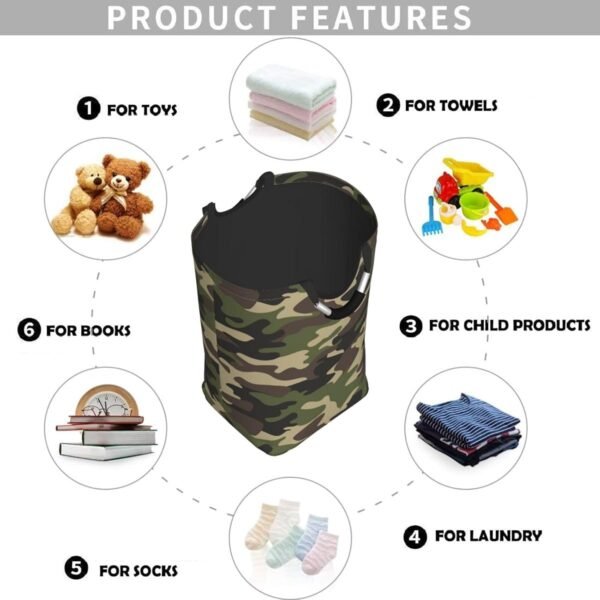 Camouflage Pattern Laundry Hamper Green Camo Storage Basket Toys Clothes Organizer Bin For Home Bathroom Bedroom Dorm Nursery, 52l - Image 4