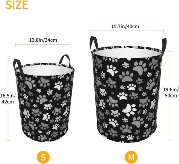 Black And White Dog Paws Round Laundry Hamper Cute Animal Footprints Storage Basket Toys Clothes Organizer Bin For Home Bathroom Bedroom Dorm Nursery, 38l - Image 4