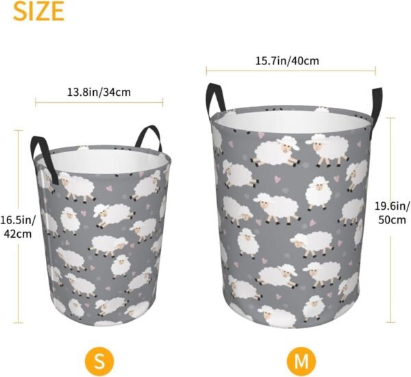 Cute Sheep (Gray) Round Laundry Hamper Storage Basket Toys Clothes Organizer Bin For Home Bathroom Bedroom Dorm Nursery, 62l - Image 4