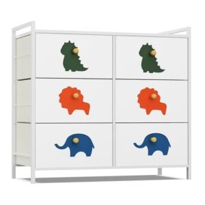 FRAPOW Kids Dresser for Bedroom, Baby Dresser with 6 Fabric Drawers Tall Storage Organizer for Toddler Child with Wood Top Metal Frame for Living Room, Nursery, Closet, Apartment