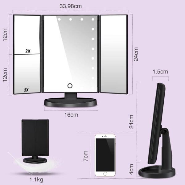 Makeup Mirror Vanity Mirror with Lights, Lighted Makeup Mirror with 1X 2X 3X 10X Magnifying, Touch Control Design, Dual Power Supply, Portable LED Makeup Mirror, Women Gift (Black+10X) - Image 6