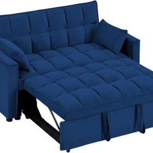 Sleeper Sofa Bed,3 in 1 Convertible Futon Sofa Couch Pull Out Bed,Love Seat Lounge Sofa with RecliningBackrest,Furniture Sleeper Chair for Living Room (Blue)