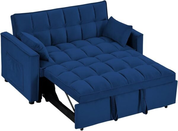 Sleeper Sofa Bed,3 in 1 Convertible Futon Sofa Couch Pull Out Bed,Love Seat Lounge Sofa with RecliningBackrest,Furniture Sleeper Chair for Living Room (Blue)