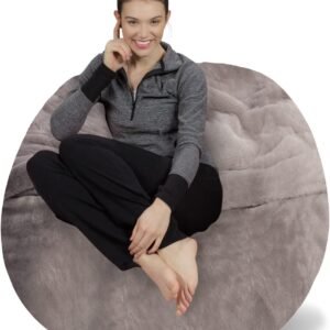 Sofa Sack Bean Bag Chair – Plush, Ultra Soft – Memory Foam Bean Bag Chair with Faux Rabbit Fur Cover – Stuffed Foam Filled Furniture and Accessories for Dorm Room 4 Feet – Gray