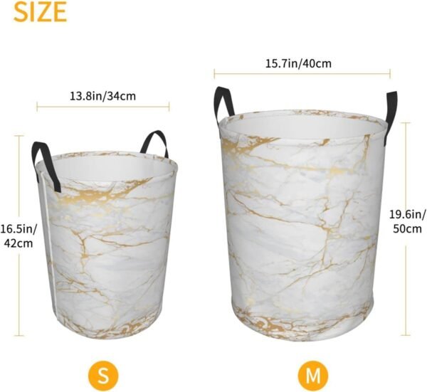 White Marble Round Laundry Hamper Marbling Texture Storage Basket Waterproof Coating Organizer Bin For Nursery Clothes Toys, 38L - Image 4
