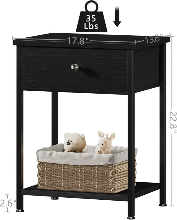 Black Nightstand Set of 2,Night Stand Set 2 with Drawers,Small Nightstand with Storage Bedside Table for Bedroom, Dorm, Modern End Table - Image 3