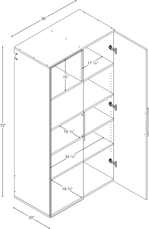 Prepac HangUps Large Storage Cabinet - Immaculate Light Gray 36" Cabinet with Storage Shelves and Doors; Ideal for Bin and General Storage Solutions - Image 3