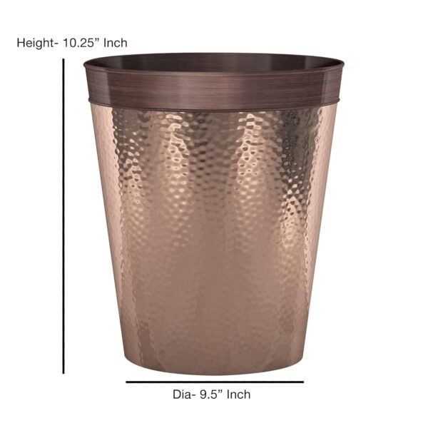 nu steel Round Metal Small 2.5 Gallon Recycle Trash Can Wastebasket, Garbage Container Bin for Bathrooms, Kitchen, Bedroom, Home Office - Durable Stainless Steel - Copper Band ORB Finish - Image 4