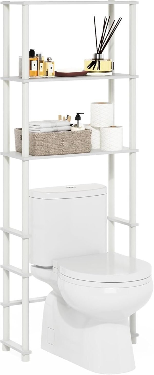 Furinno Turn-N-Tube Toilet Space Saver with 3 Shelves, White/White - Image 4