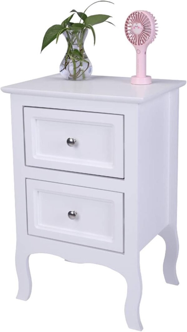 Nightstand with 2 Drawers, Country Style Night Stands for Bedrooms, Bed Side Table Cabinet/Night Stand for Small Spaces, College Dorm, Kids’ Room, Living Room (White, 2-Pack) - Image 5