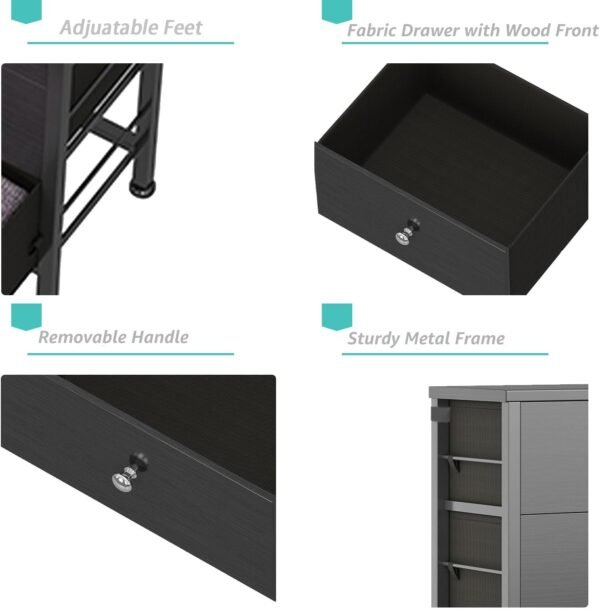 BOLUO Black Nightstand 2 Drawer Dresser for Bedroom,Small Night Stand End Table with Fabric Drawers Modern - Image 4