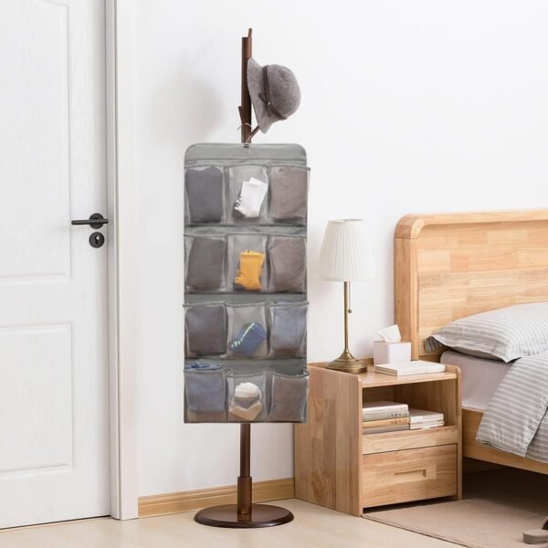 Dual Sided Hanging Shoe Organizer for Closet with Rotating Hanger Hanging Shoe Rack Holder with 24 Large Pockets (Grey-Mesh Pockets) - Image 8