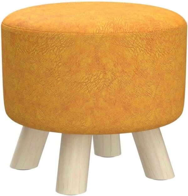 Round Ottoman Fabric Foot Rest Stool Non-Skid Wooden Legs (Orange) - Image 6