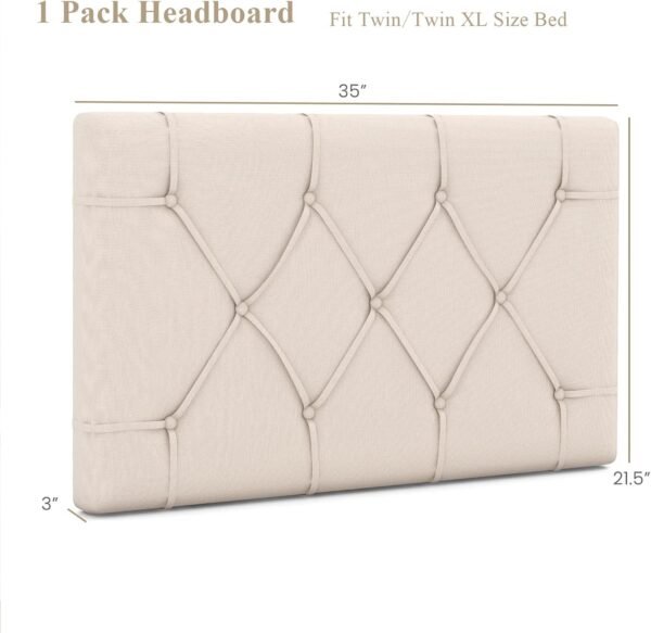 Giantex Upholstered Headboard for Twin/Twin XL Size Bed, Wall Mounted Twin Headboard Only, Modern Button Tufted Headboard for Dorm Bedroom, Attachment Device Included, Dorm Headboard, Beige - Image 2