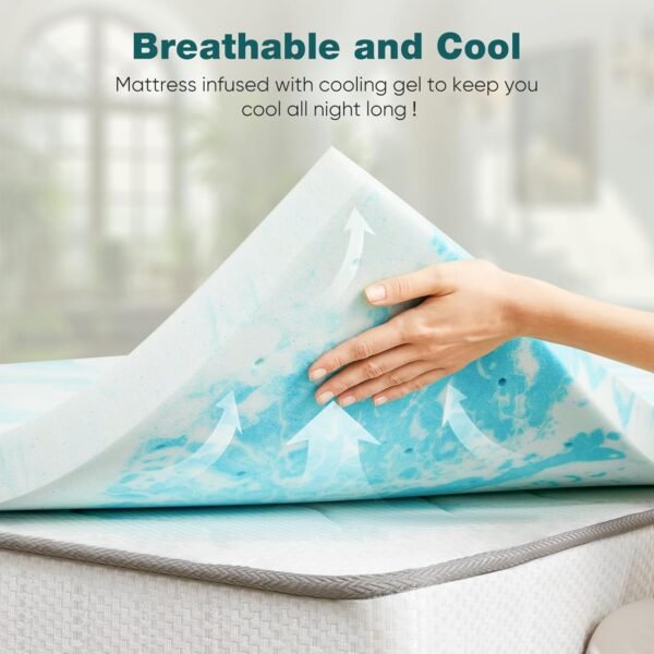 SMUG Memory Foam Mattress Topper, 3 Inch Thick Gel Infused Cooling Toppers Pad for Full Size Bed, Sleeper Sofa, RV, Camper, CertiPUR US Certified, Ventilated and Breathable, Bule, King - Image 3