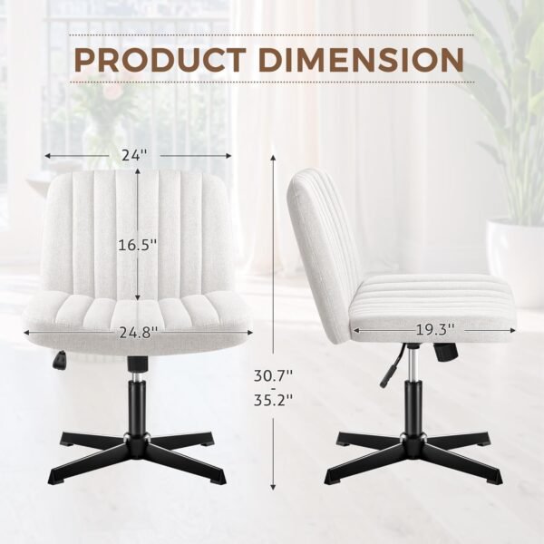 Shahoo Criss Cross Legged Chair, Armless Swivel Wide Padded Height Adjustable Fabric Home Office, Beige - Image 2