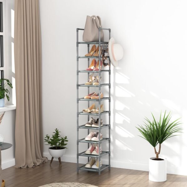 Narrow Shoe Rack 10-Tier Tall Shoe Organizer Skinny Shoe Shelf Storage for 10-15 Pairs Shoe and Boot, Space Saving Corner Shoe Rack Organizer for Closet, Entryway, Living Room, Grey - Image 7