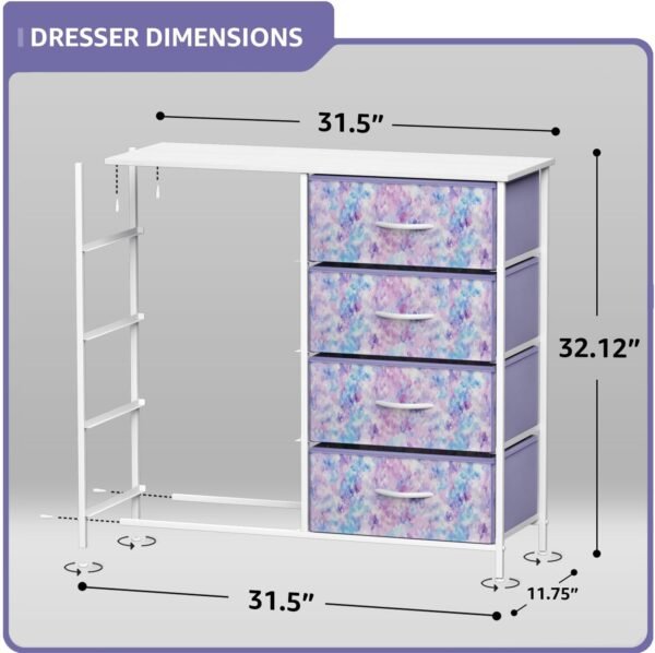 Sorbus Dresser with 8 Drawers - Furniture Storage Chest Tower Unit for Bedroom, Hallway, Closet, Office Organization Steel Frame, Wood Top, Easy Pull Fabric Bins (8-Drawer, Tie-dye Blue/Pink/Purple) - Image 3