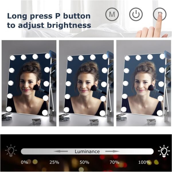Paton Hollywood Vanity Mirror with Lights, Tabletop Makeup Mirror with 12 LED Lights Bulbs, Beauty Mirror with 3 Color Lighting Modes, Vanity Mirror for Bedroom, Bathroom, Touch Control, White - Image 3