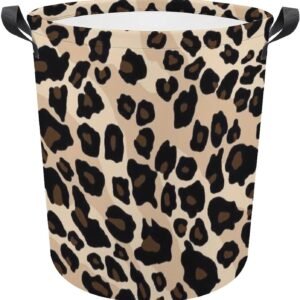 Laundry Hamper Storage Bins Collapsible Brown Dark Leopard Basket for Dirty Clothes Kids Nursery Decor Toys Organizer Bathroom Bedroom College Dorm