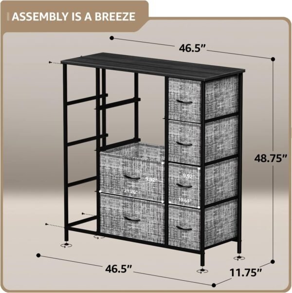 Sorbus Dresser with 12 Drawers - Chest Organizer Unit with Steel Frame Wood Top & Handle Easy Pull Fabric Bins for Clothes - Large Storage Furniture for Bedroom, Hallway, Living Room, Nursery & Closet - Image 3