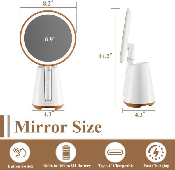 Lighted Makeup Mirror Vanity Mirror with Lights Circle Mirror for Makeup 10X Magnification 180°Rotation 3 Color Lighting Modes Portable LED Makeup Mirror Vanity Mirror for Bathroom,White - Image 4