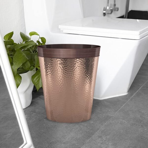 nu steel Round Metal Small 2.5 Gallon Recycle Trash Can Wastebasket, Garbage Container Bin for Bathrooms, Kitchen, Bedroom, Home Office - Durable Stainless Steel - Copper Band ORB Finish - Image 3