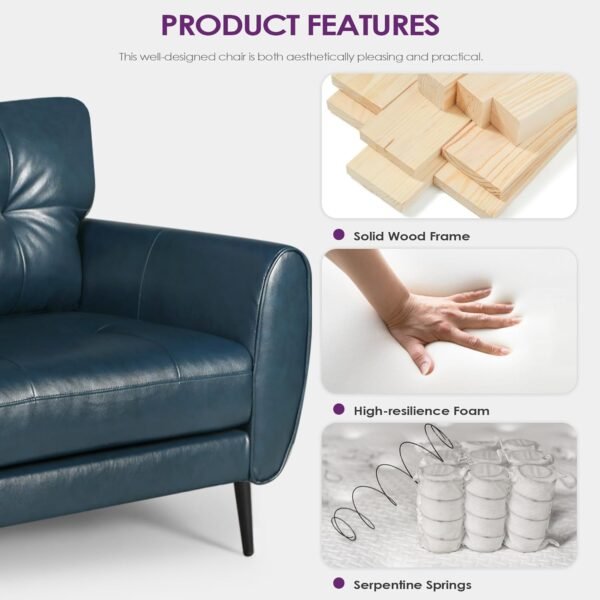 Sofa Couch 61" Small Loveseat Couches for Living Room Blue Leather Couch Mid Century Modern Tufted Mini Sofa Comfy Office 2 Seat Settee Love Seat Small Couches for Small Spaces Bedroom (1, Teal Blue) - Image 7