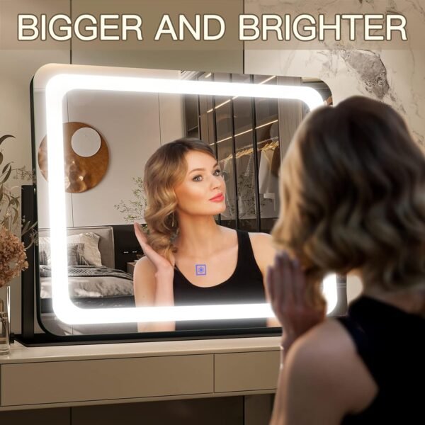 FENNIO Vanity Mirror with Lights 22"x19"LED Lighted Makeup Mirror,Large Makeup Mirror with Lights,Touch Screen with 3-Color Lighting,Led Mirror Makeup,Dimmable,for Vanity Desk Tabletop - Image 5