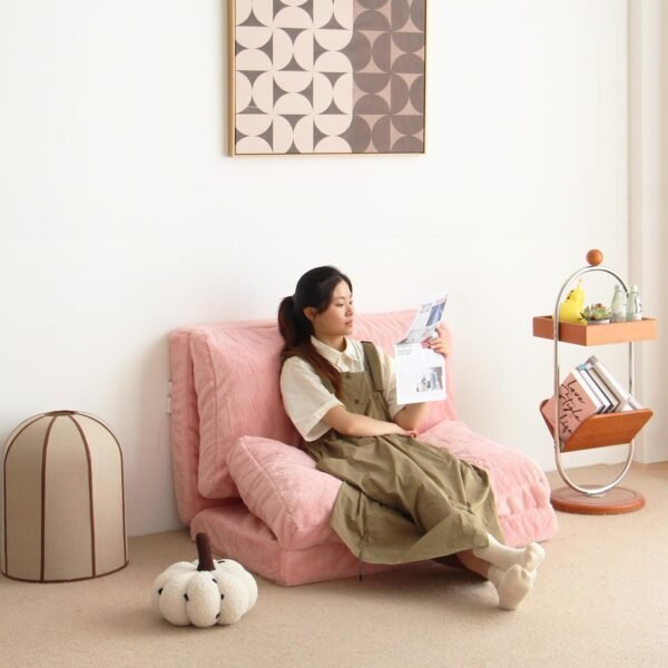 N&V Folding Matress Sofa Bean Bag Bed, Foam Filling Folding Matress Sofa, Includes Removable and Machine Washable Cover, Soft Premium Faux Fur (Small, Pink) - Image 4