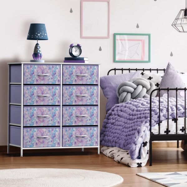 Sorbus Dresser with 8 Drawers - Furniture Storage Chest Tower Unit for Bedroom, Hallway, Closet, Office Organization Steel Frame, Wood Top, Easy Pull Fabric Bins (8-Drawer, Tie-dye Blue/Pink/Purple) - Image 2