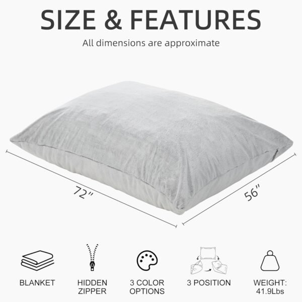 3 in 1 Bean Bag Chair, Giant Bean Bag Chair for Adult, Bean Bag Sofa with Removable Cover and Ultra Soft Blanket, Comfy Chair for Living Room, Bedroom and Dorm (Light Grey) - Image 2