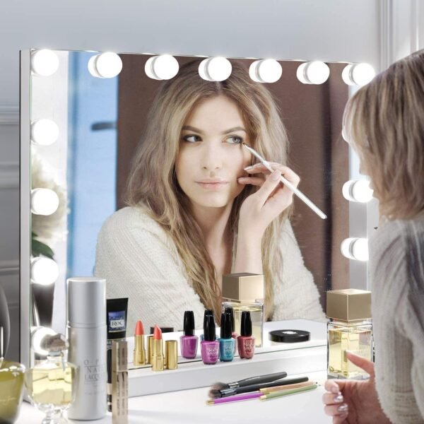 22.8"x 18.1" Vanity Mirror Makeup Mirror with Lights,10X Large Hollywood Lighted Vanity Mirror with 15 Dimmable LED Bulbs,3 Color Modes,Touch Control for Bedroom,Tabletop or Wall-Mounted - Image 6