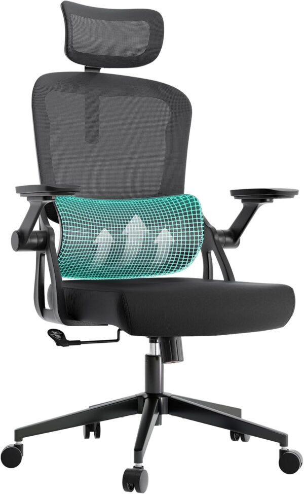 Ergonomic Office Chair - 500LB Comfy Desk Chairs with Headrest and Lumbar Back Support, Heavy Duty Mesh Computer Chairs with Wheels and Arms for Home Office, Study, Bedroom and College Dorm