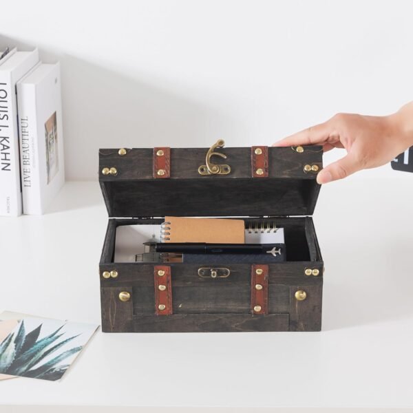 Soul & Lane Vintique Wooden Chest Duo - Elegant Wood Storage Trunks with Lids & Vintage Charm (Set of 2), Antique Versatile Organizational Decor for Home & Office - Image 4