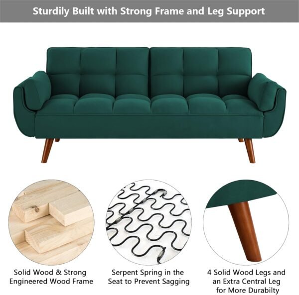 Setawix Linen Futon Sofa Couch,Convertible Sleeper Sofa Bed for Living Room Small Spaces,Tufted Futons with Split Back,Modern Guest Sofa Bed Twin Sleeper with Pillow Arms (Linen Green) - Image 6
