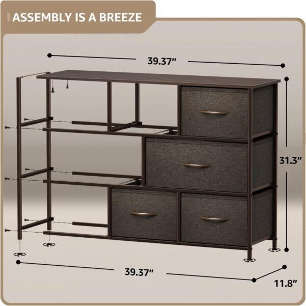 Sorbus Dresser with 8 Drawers - Chest Organizer Unit with Steel Frame Wood Top & Handle Easy Pull Fabric Bins for Clothes - Wide Storage Furniture for Bedroom, Hallway, Living Room, Nursery & Closet - Image 3