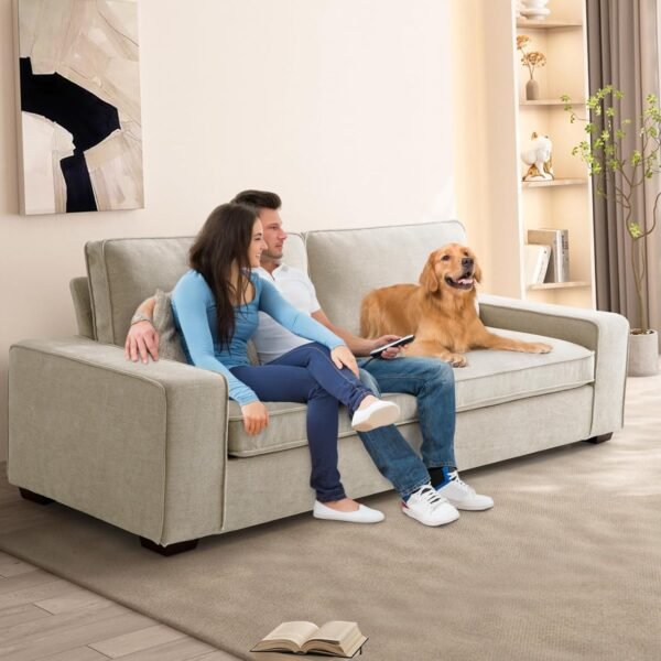 EMONIA 2 Person Love Seat Couches, Chenille Pet-Friendly Small Sofa for Small Spaces Dorm/Bedroom/Apartment/Office (Beige, 88.58'') - Image 3