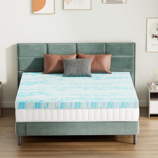SMUG Memory Foam Mattress Topper, 3 Inch Thick Gel Infused Cooling Toppers Pad for Full Size Bed, Sleeper Sofa, RV, Camper, CertiPUR US Certified, Ventilated and Breathable, Bule, King - Image 8