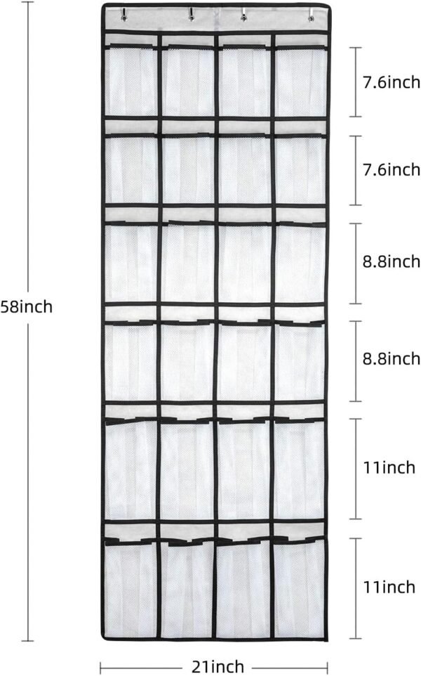 Over The Door Shoe Organizer, Hanging Shoe Organizer with 24 Mesh Large Pockets Door Shoe Rack Organizer for Men Women Kids Hanging Shoe Storage Bag.(White) - Image 2
