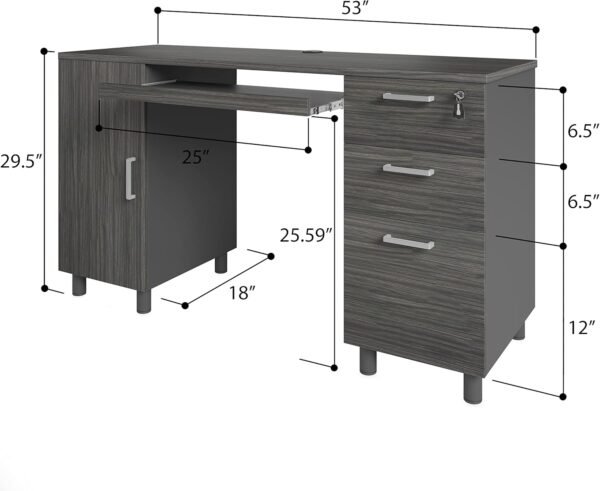 Modern Design By Crafts & comfort Venice Computer Desk - Office Desk with 3 Drawers & CPU Storage Cabinet - Laptop Workstation with Keyboard Tray & Cable Hole - Home & Office Supplies -Slate/Black - Image 2