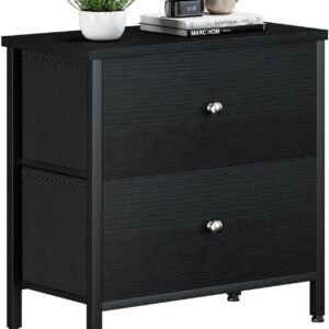 BOLUO Black Nightstand 2 Drawer Dresser for Bedroom,Small Night Stand End Table with Fabric Drawers Modern