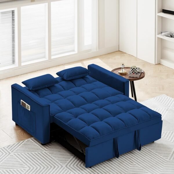 Sleeper Sofa Bed,3 in 1 Convertible Futon Sofa Couch Pull Out Bed,Love Seat Lounge Sofa with RecliningBackrest,Furniture Sleeper Chair for Living Room (Blue) - Image 4