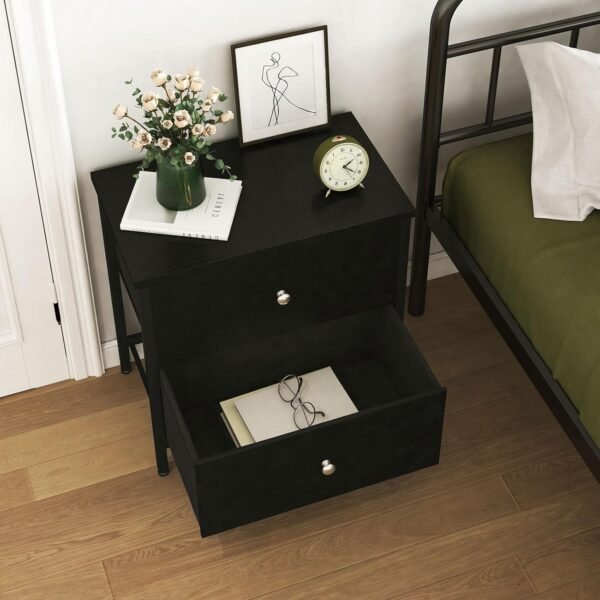 BOLUO Black Nightstand 2 Drawer Dresser for Bedroom,Small Night Stand End Table with Fabric Drawers Modern - Image 6