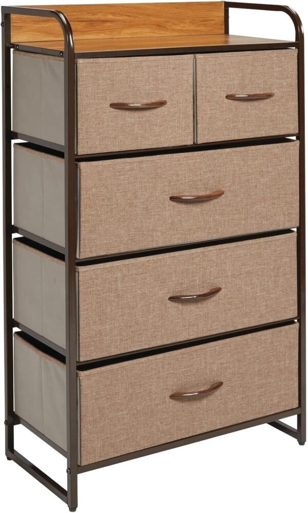 mDesign Tall Dresser Storage Chest - Vanity Furniture Cabinet Tower Unit for Bedroom, Office, and Closet - Textured Print - 5 Removable Drawers - Coffee/Espresso Brown - Image 8